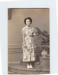 Postcard Girl Plant Vintage Picture