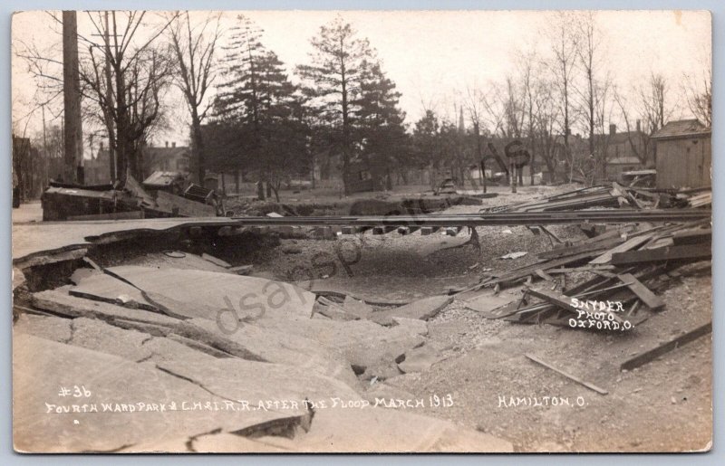 JH12/ Hamilton Ohio RPPC Postcard '13 Flood Disaster CH&I Railroad Snyder 36
