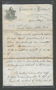 1872 Boston Ma Legal Advise Regarding Trusts & Guardianship Letter