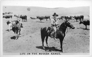 Cow Cowboy Horse Western Nevada Range 1930s RPPC Photo Postcard 12307