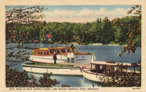 Postcard Boat Dock Rock Harbor Lodge Isle Royale National Park Michigan Posted