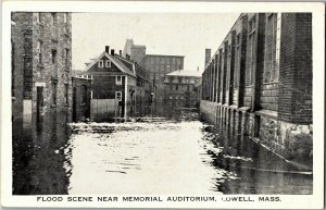 Flood Scene Near Memorial Auditorium, Lowell MA Vintage Postcard I26