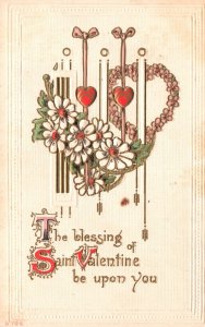Vintage Postcard The Blessing Saint Valentines Be Upon You Heart Flowers