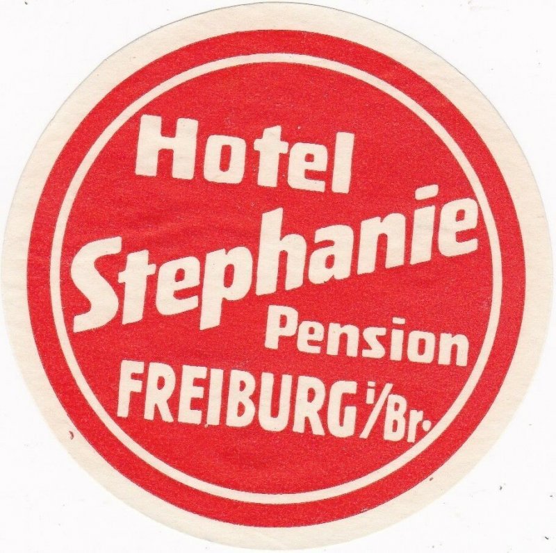 Germany Freiburg Hotel Stephanie Vintage Luggage Label sk3156