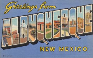 ALBUQUERQUE, NM New Mexico Large Letter Greetings Linen c1940s Vintage Postcard