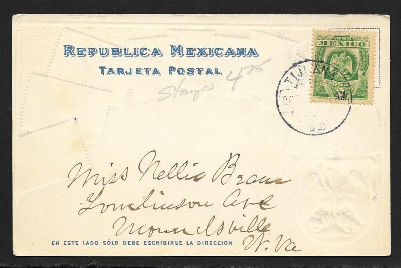 MEXICO Stamps on Postcard Embossed Shield Used c1905