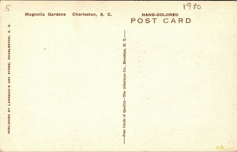 Vtg Charleston SC Magnolia Gardens Bridge View 1940s Hand Colored Postcard