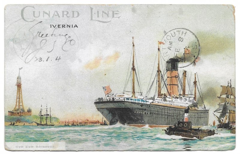 Dartmouth, Nova Scotia, Canada 1904 PPC Cunard Line Ivernia Off New Brighton