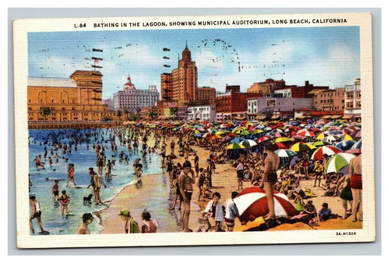 Vintage 1936 Postcard Lagoon & Municipal Auditorium Long Beach California