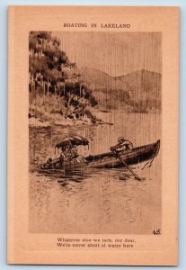 England Postcard Boating in Lakeland Passengers with Umbrella c1910 Sepiatype