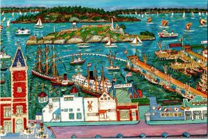 San Francisco Folk Art Alcatraz Fisherman's Wharf Artist Peter Lee Brownlee CE15