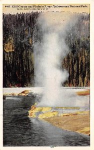 Cliff geyser and fire whole river Yellowstone National Park, USA National Par...