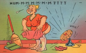 Vintage Postcard Hum-m-m-m Whiz Lady Big But House Cleaning Comic Card