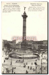 Old Postcard Paris Place De La Bastille Column From July