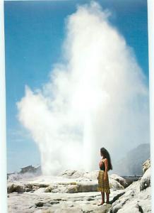 New Zealand Pohutu Geyser Whakarewarewa Rotorua Young Woman Postcard  # 7919