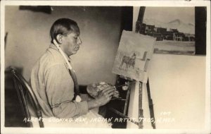 Native American Indian Albert Looking Elk Taos NM Artist Painting RPPC c1920