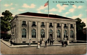 Postcard TX Denison U.S. Government Building Post Office Fancy Hats 1911 S49