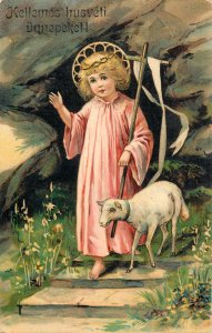 Holidays & celebrations greetings postcard angel saint girl lamb Hungary 1908