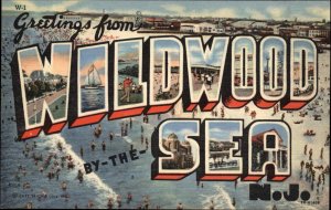 Wildwood-by-the-Sea New Jersey NJ Large Letter Linen Vintage Postcard