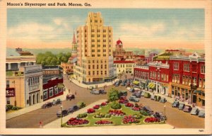 Linen Postcard Macon's Skyscraper and Park in Macon, Georgia