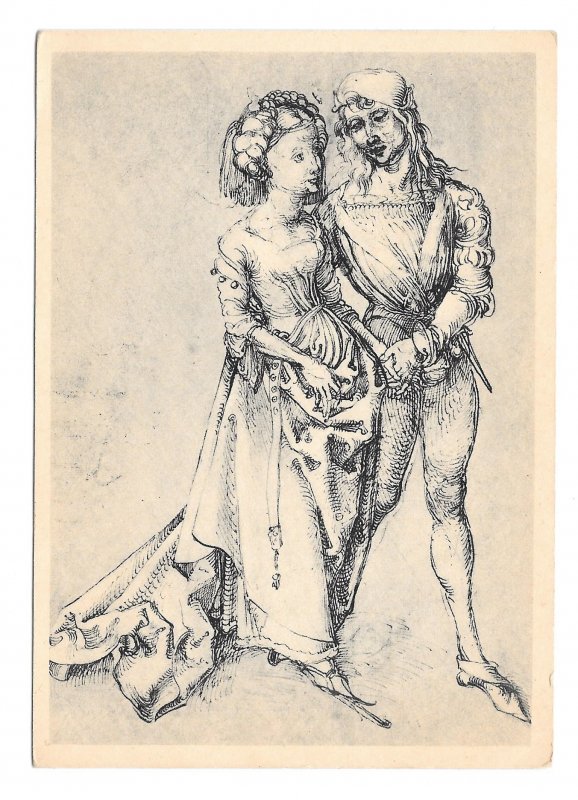 Albrecht Durer Lovers Liebespaar Pen Drawing Christophorus 4X6 Art Postcard