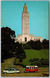 Baton Rouge Louisiana 1960s Postcard State Capitol Car and Microbus
