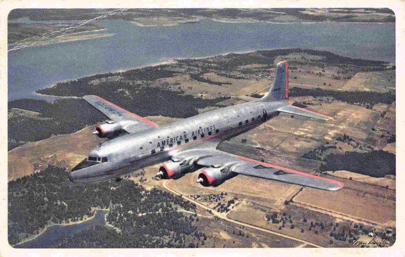 American Airlines Flagship Plane in Flight 1950s postcard