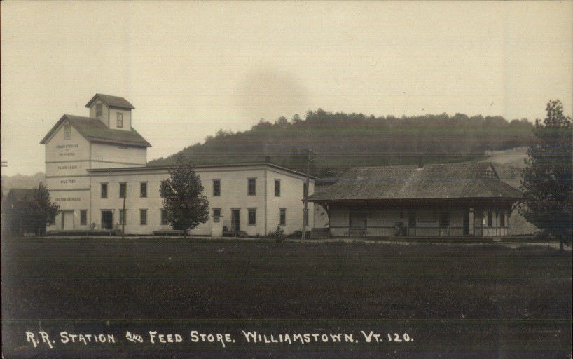 Williamstown VT RR Train Station & Feed Store c1910 Real Photo Postcard