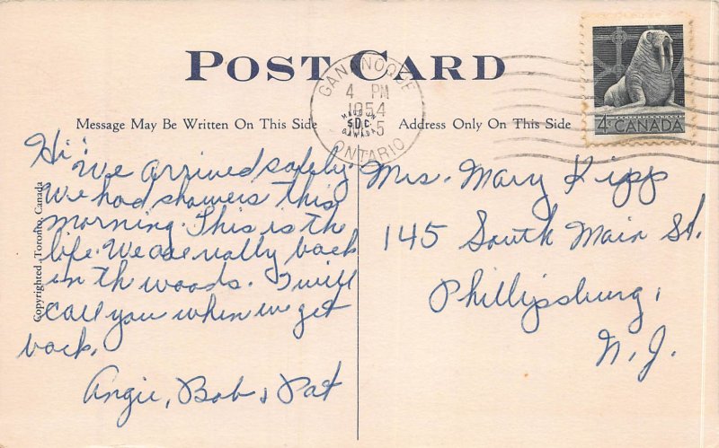 Greetings from Charleston Lake, Ontario, Early Postcard, Used in 1954