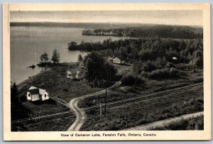 Postcard Fenelon Falls Ontario c1930s View of Cameron Lake Birds Eye Railroad