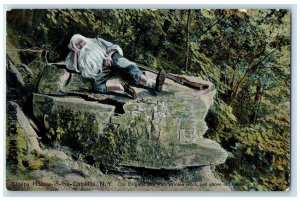 c1918 Sleepy Hollow Old Man On Big Rock Hunter In Catskills New York NY Postcard