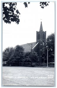 West Union Iowa IA Postcard RPPC Photo Catholic Church c1940's Unposted Vintage