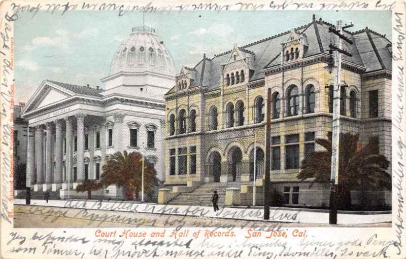 SAN JOSE CALIFORNIA COURT HOUSE & HALL OF RECORDS UDB POSTCARD c1907