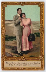 Romantic Couple On Beach Suns Last Rays Are Fading Theodore Barber Postcard B40