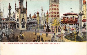 Circle Swing and Fountain, Luna Park Coney Island, NY, USA Amusement Park Unu...