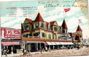 Postcard NY Coney Island Surf Avenue Albemarle Hotel Cigar Store 1909 K72