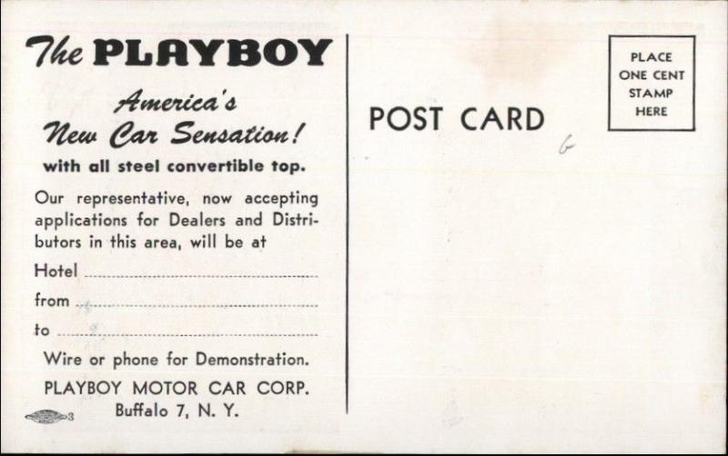 Auto Car Advertising Playboy Motor Car Corp Buffalo NY Old Postcard