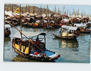 Postcard Floating people at Typhoon shelter, Hong Kong, China