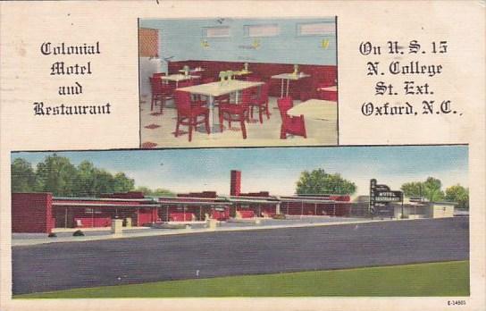 Colonial Motel And Restaurant Oxford North Carolina 1956