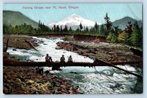 c1910's Fishing Stream 3 Men Fishing River Mountains Mt. Hood Oregon OR Postcard