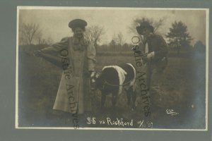 Rockford IOWA RPPC 1907 FOOTBALL TEAM MASCOT Cow CHEERLEADER nr Mason City