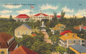 NASSAU, Bahamas  GOVERNMENT HOUSE & Nearby Buildings  c1940's Linen Postcard