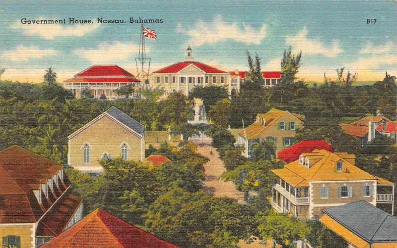 NASSAU, Bahamas  GOVERNMENT HOUSE & Nearby Buildings  c1940's Linen Postcard