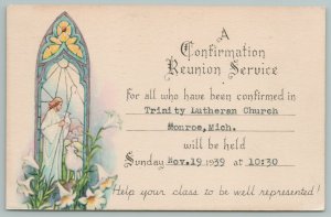 Monroe Michigan~Trinity Lutheran Church~Confirmation Reunion Service Invite~1939 