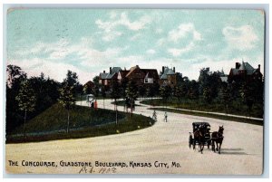 Kansas City Missouri MO Postcard The Concourse Gladstone Boulevard 1908 Carriage