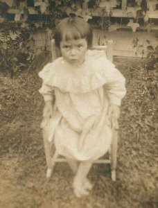 Little Girl Dress Strange Look Rocking Chair RPPC c1915 Vintage Antique Postcard