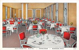 Michigan MI Postcard MUSKEGON c1910 OCCIDENTAL HOTEL Dining Room Interior