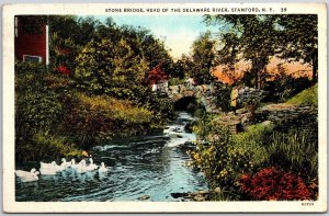 1939 Stone Bridge Head Of The Delaware River Stanford New York Posted Postcard