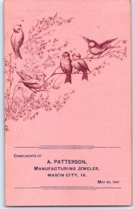 1887 Mason City IA Parade Program Patterson Jewelry Folding Trade Card Store C48