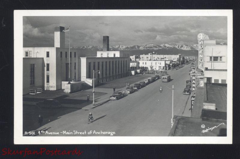 RPPC ANCHORAGE ALASKA DOWNTOWN MAIN STREET MOTORCYCLE REAL PHOTO POSTCARD